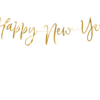Baner Happy New Year, złoty, 66x18cm