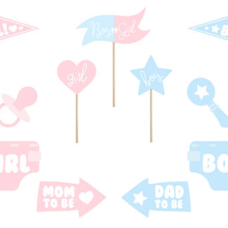Gadżety do zdjęć Gender reveal party, mix (1 op. / 11 szt.)
