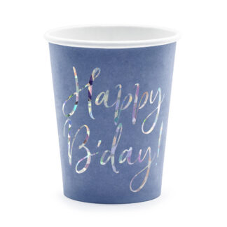 Kubeczki Happy B’day!, granatowy, 220ml (1 op. / 6 szt.)