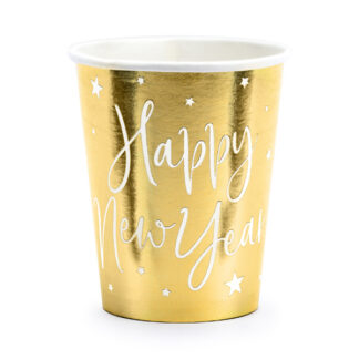 Kubeczki Happy New Year, złoty, 220ml (1 op. / 6 szt.)