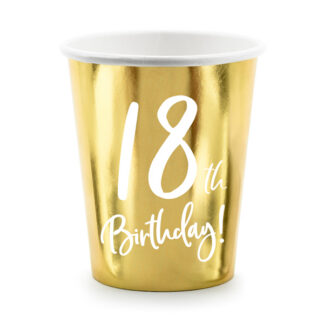 Kubeczki 18th Birthday, złoty, 220ml (1 op. / 6 szt.)