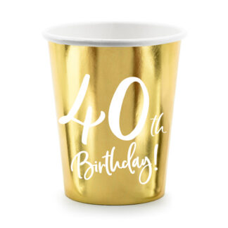 Kubeczki 40th Birthday, złoty, 220ml (1 op. / 6 szt.)