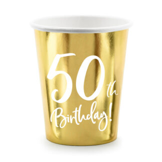 Kubeczki 50th Birthday, złoty, 220ml (1 op. / 6 szt.)