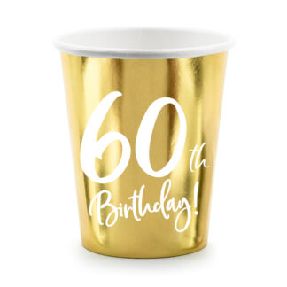 Kubeczki 60th Birthday, złoty, 220ml (1 op. / 6 szt.)