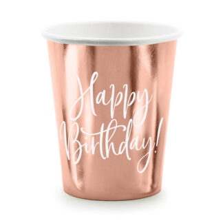 Kubeczki Happy Birthday!, różowe złoto, 260ml (1 op. / 6 szt.)