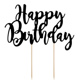 Topper na tort Happy Birthday, czarny, 22,5cm