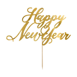Topper na tort Happy New Year, złoty, 24cm
