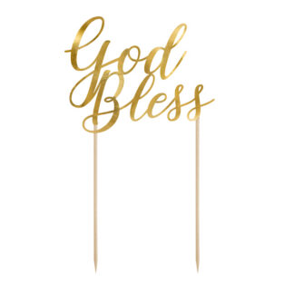 Topper na tort God Bless, złoty, 27,5cm