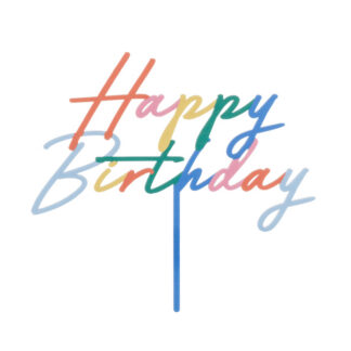 Topper akrylowy na tort Happy Birthday, 18×16.5 cm, mix