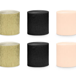 Krepa 5cm/10m, zestaw 6 szt., mix czarno-złote (1 op. / 6 szt.)