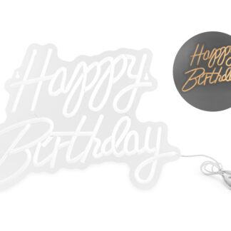 Neon LED - Happy Birthday, biały,  40 x 29.5 cm