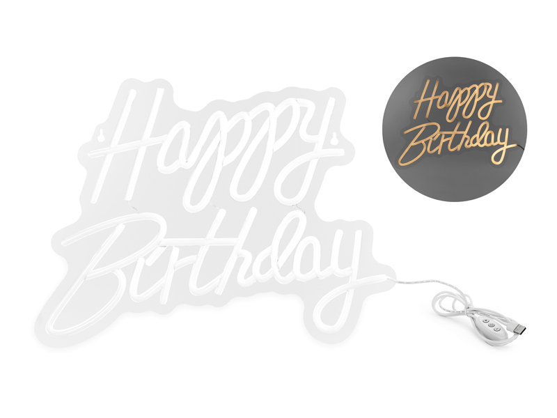 Neon LED - Happy Birthday, biały, 40 x 29.5 cm