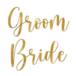 Naklejki na kieliszki ”Bride & Groom”, złoty (1 op. / 2 szt.)