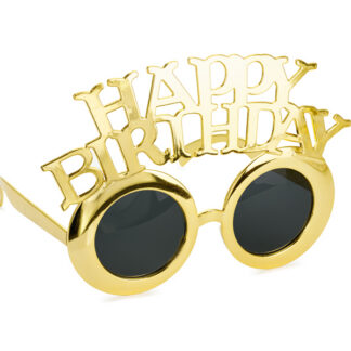 Okulary Happy Birthday, 16.5×11.5 cm, zimny złoty