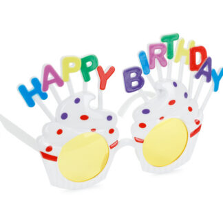 Okulary Babeczka Happy Birthday, 18.5×11.5 cm, biały