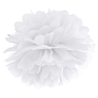 Pompon bibułowy, biały, 35cm