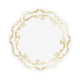 Podkładki pod talerze złoty Ornament, śr. 35,5 cm, białe (1 op. / 6 szt.)