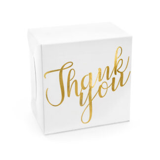Ozdobne pudełka na ciasto – Thank you, złoty, 14×8,5x14cm (1 op. / 10 szt.)