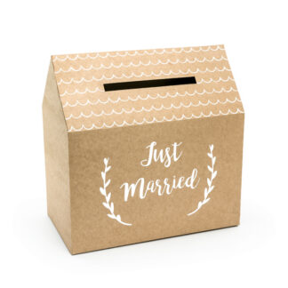 Pudełko na koperty – Just Married, kraft, 30×30,5×16,5cm