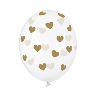 Balony 30cm, Serduszka, Crystal Clear (1 op. / 6 szt.)