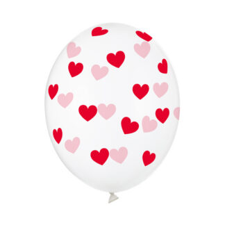 Balony 30cm, Serduszka, Crystal Clear (1 op. / 6 szt.)