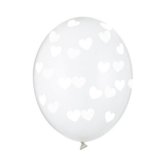 Balony 30cm, Serduszka, Crystal Clear (1 op. / 6 szt.)