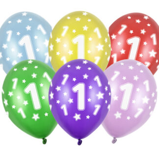 Balony 30cm, 1st Birthday, Metallic Mix (1 op. / 6 szt.)