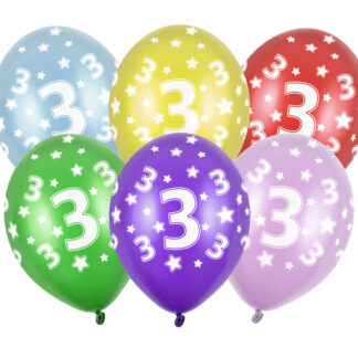 Balony 30cm, 3rd Birthday, Metallic Mix (1 op. / 6 szt.)