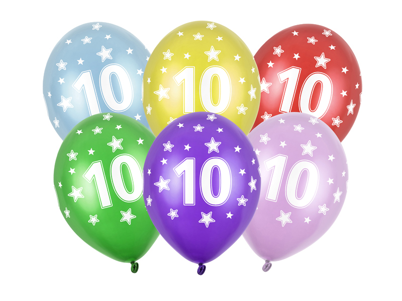 Balony 30cm, 10th Birthday, Metallic Mix (1 op. / 50 szt.)