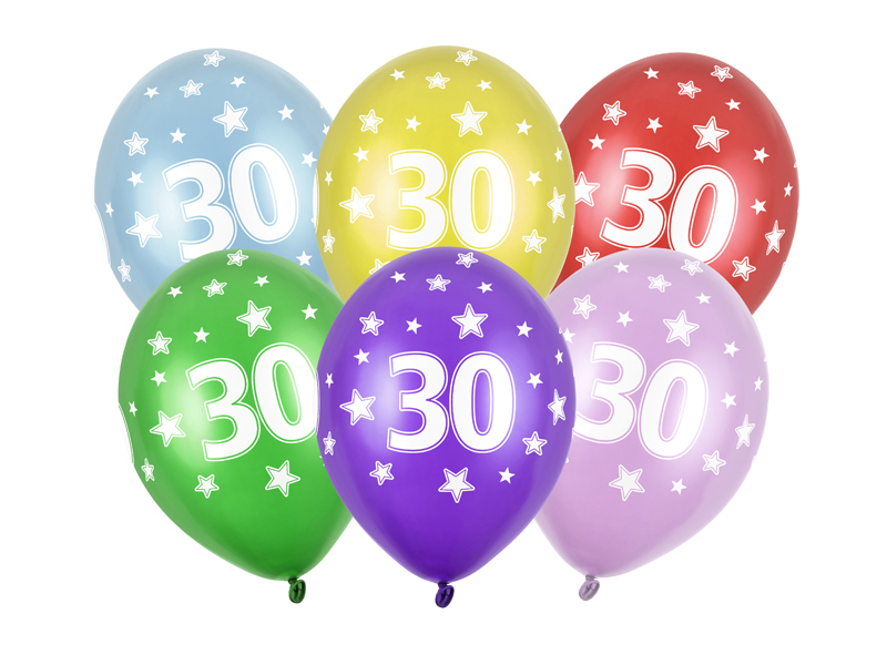 Balony 30cm, 30th Birthday, Metallic Mix (1 op. / 50 szt.)