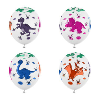 Balony 30cm, Dinozaury, Pastel Pure White (1 op. / 6 szt.)