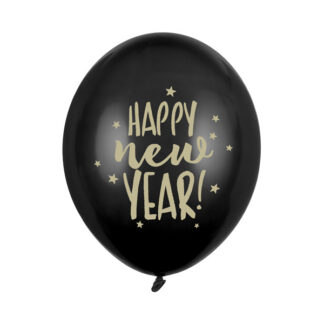 Balony 30cm, Happy New Year, Pastel Black (1 op. / 6 szt.)