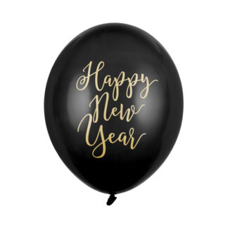 Balony 30cm, Happy New Year, Pastel Black (1 op. / 6 szt.)
