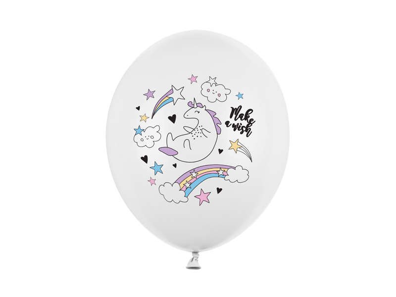 Balony 30cm, Jednorożec, Pastel Pure White (1 op. / 6 szt.)