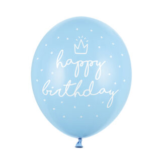 Balony 30cm, happy birthday, P. Baby Blue (1 op. / 6 szt.)
