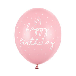 Balony 30cm, happy birthday, P. Baby Pink (1 op. / 6 szt.)