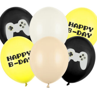 Balony 30 cm, Happy B-day, mix (1 op. / 6 szt.)