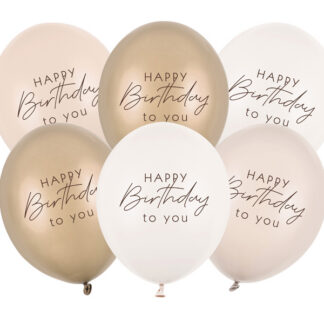Balony 30 cm, Happy Birthday, mix beżowy (1 op. / 6 szt.)