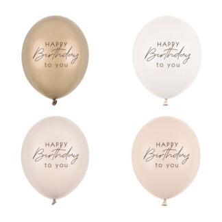 Balony 30 cm, Happy Birthday, mix beżowy (1 op. / 50 szt.)