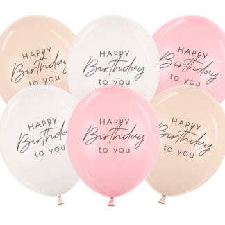 Balony 30 cm, Happy Birthday, mix różowy (1 op. / 6 szt.)