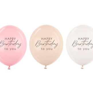 Balony 30 cm, Happy Birthday, mix różowy (1 op. / 50 szt.)