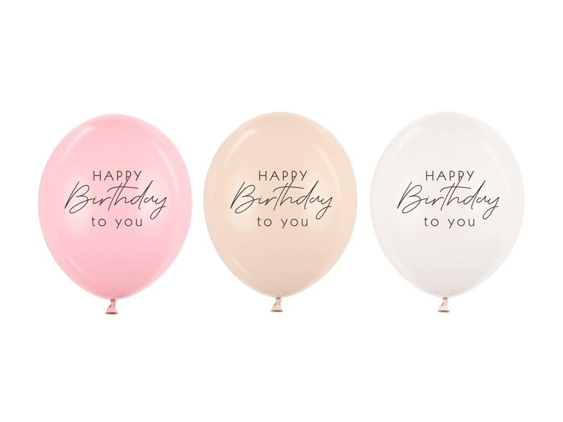 Balony 30 cm, Happy Birthday, mix różowy (1 op. / 50 szt.)