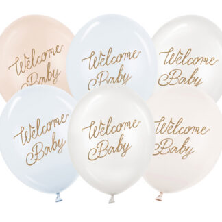 Balony 30 cm, Welcome Baby, mix niebieski (1 op. / 6 szt.)