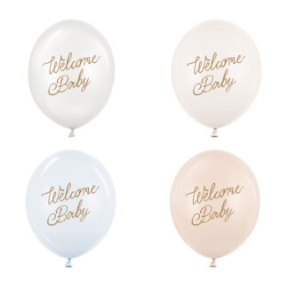 Balony 30 cm, Welcome Baby, mix niebieski (1 op. / 50 szt.)