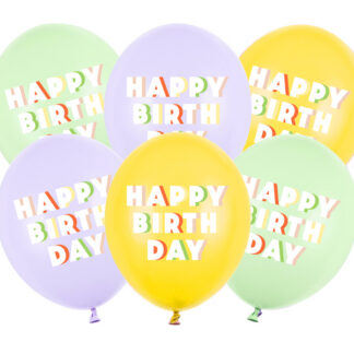 Balony 30 cm, Happy Birthday, mix (1 op. / 6 szt.)