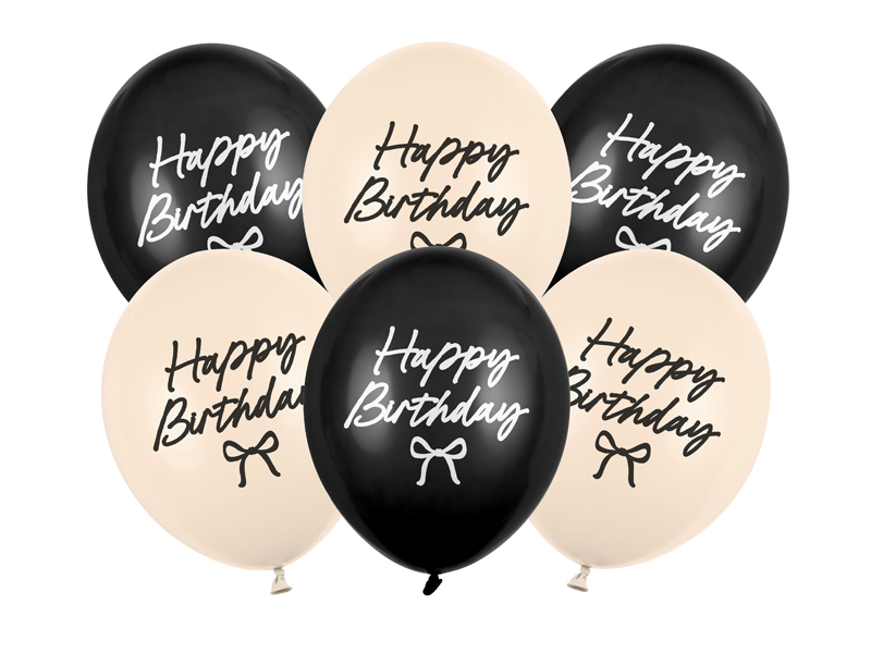 Balony Strong Happy Birthday Kokardki, 30 cm, mix (1 op. / 6 szt.)