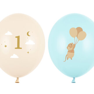 Balony 30 cm, Myszki z cyferką 1, Light Blue (1 op. / 50 szt.)