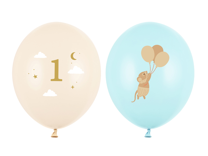 Balony 30 cm, Myszki z cyferką 1, Light Blue (1 op. / 50 szt.)