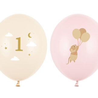 Balony 30 cm, Myszki z cyferką 1, Pale Pink (1 op. / 50 szt.)