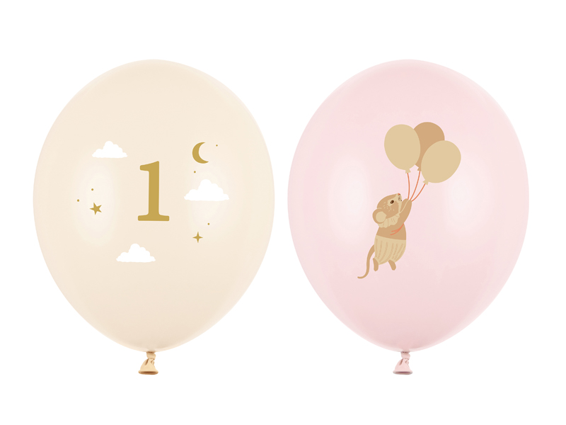 Balony 30 cm, Myszki z cyferką 1, Pale Pink (1 op. / 50 szt.)